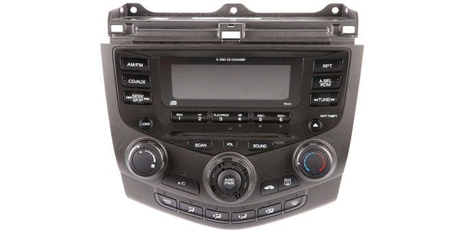 2003 to 2007 Honda Accord AM-FM and MP3 6 cd radio with face codes 7BX0 and 7BX1.
