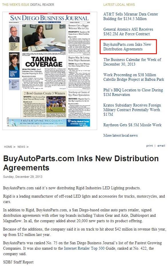 San Diego Business Journal BuyAutoParts.com Inks New Distribution Agreements