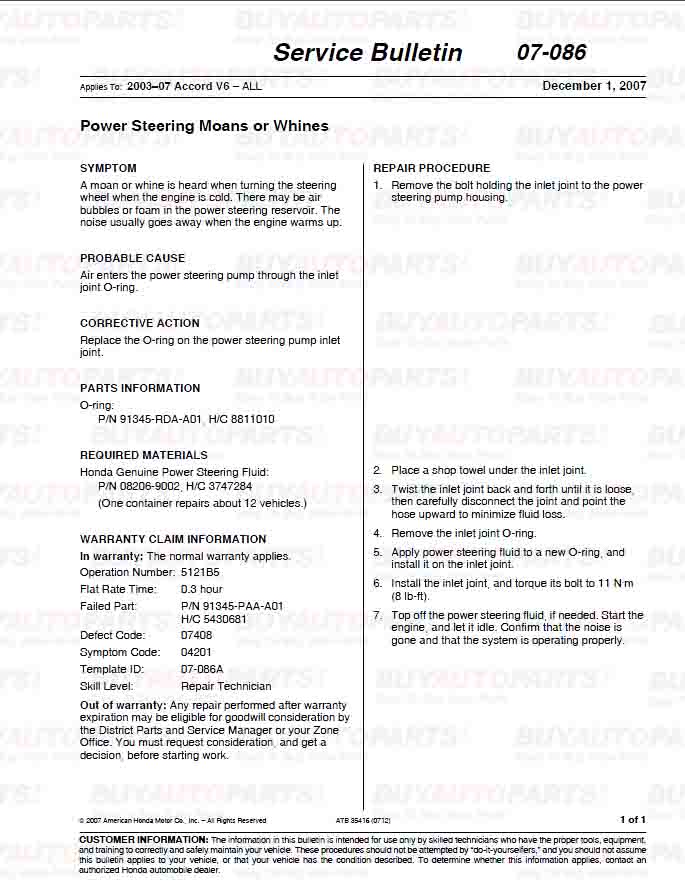 Honda power steering noise cold #3