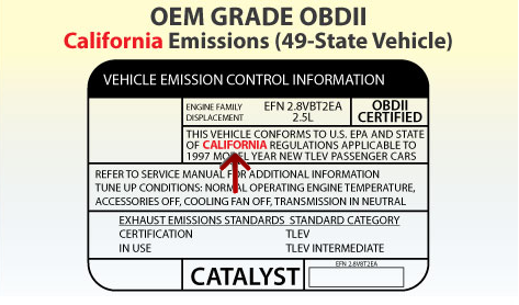 Example California Emissions Label