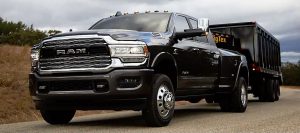 2019 Ram 3500 Heavy Duty truck with Big Tex trailer at auto show