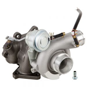Subaru turbocharger with wastegate and oil line, essential for performance upgrades.