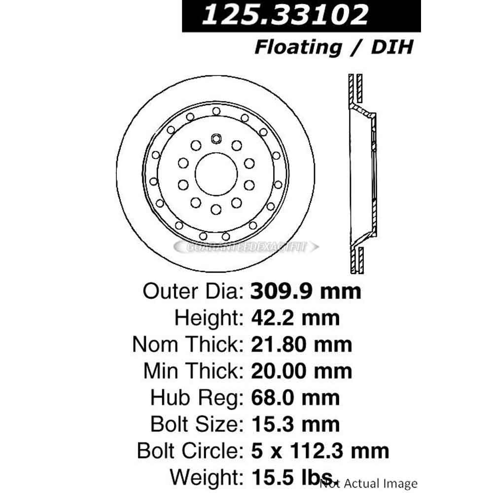 Centric Rear Brake Rotor Disc For Audi A8 Quattro & Volkswagen Phaeton