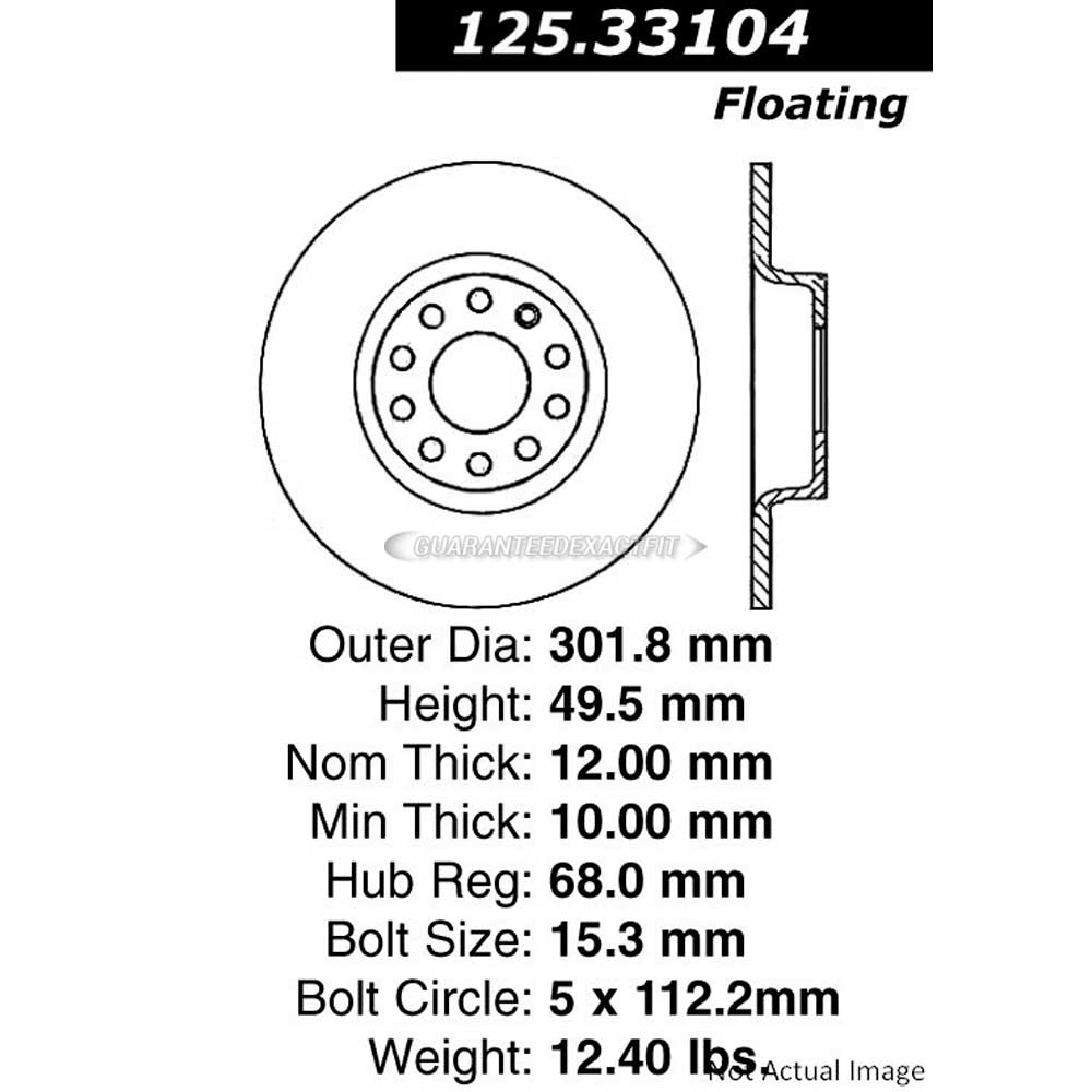 For Audi A6 Quattro 2005-2011 Centric Rear Brake Rotor Disc GAP