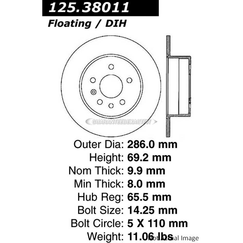 For Saab 900 9-3 & Saturn L300 LW300 Centric Rear Brake Rotor Disc TCP