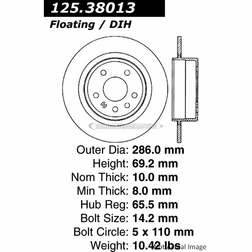 For Saab 9-5 1999-2010 Centric Rear Brake Rotor Disc TCP