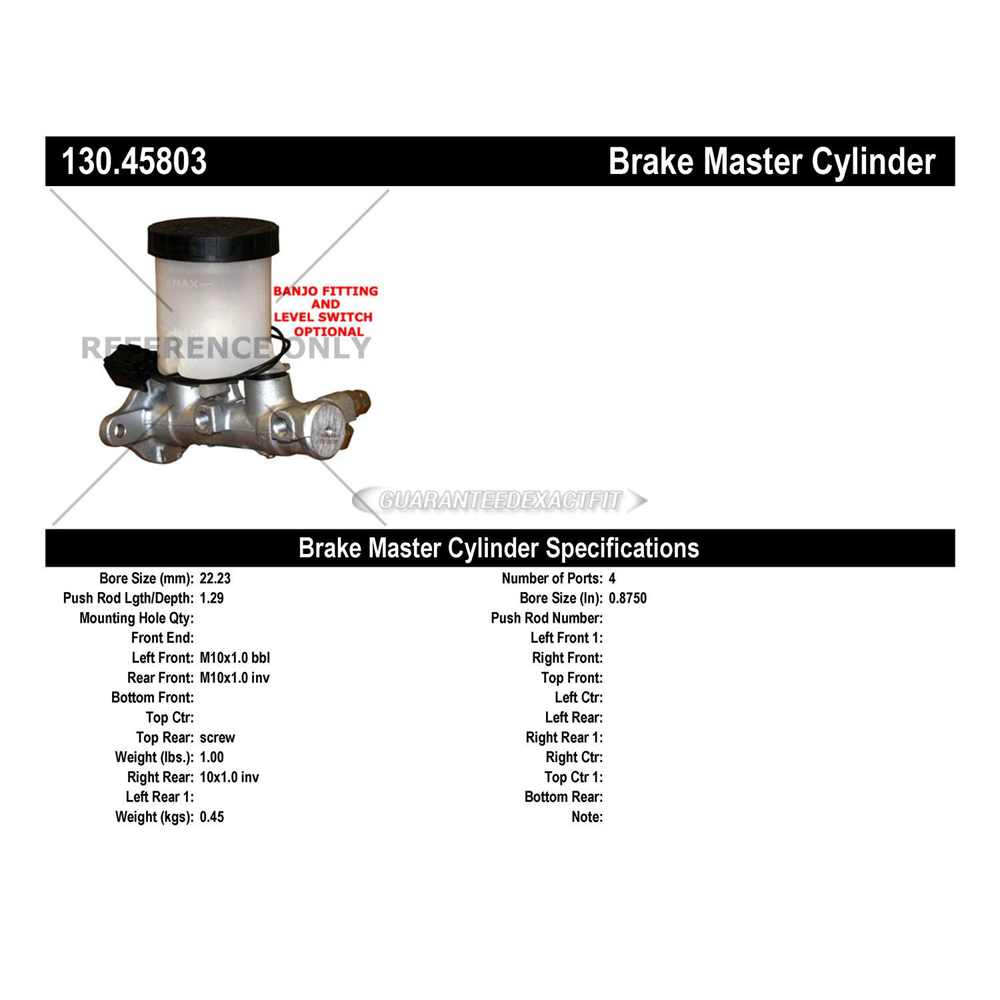 2000 Mazda Miata Brake Master Cylinder