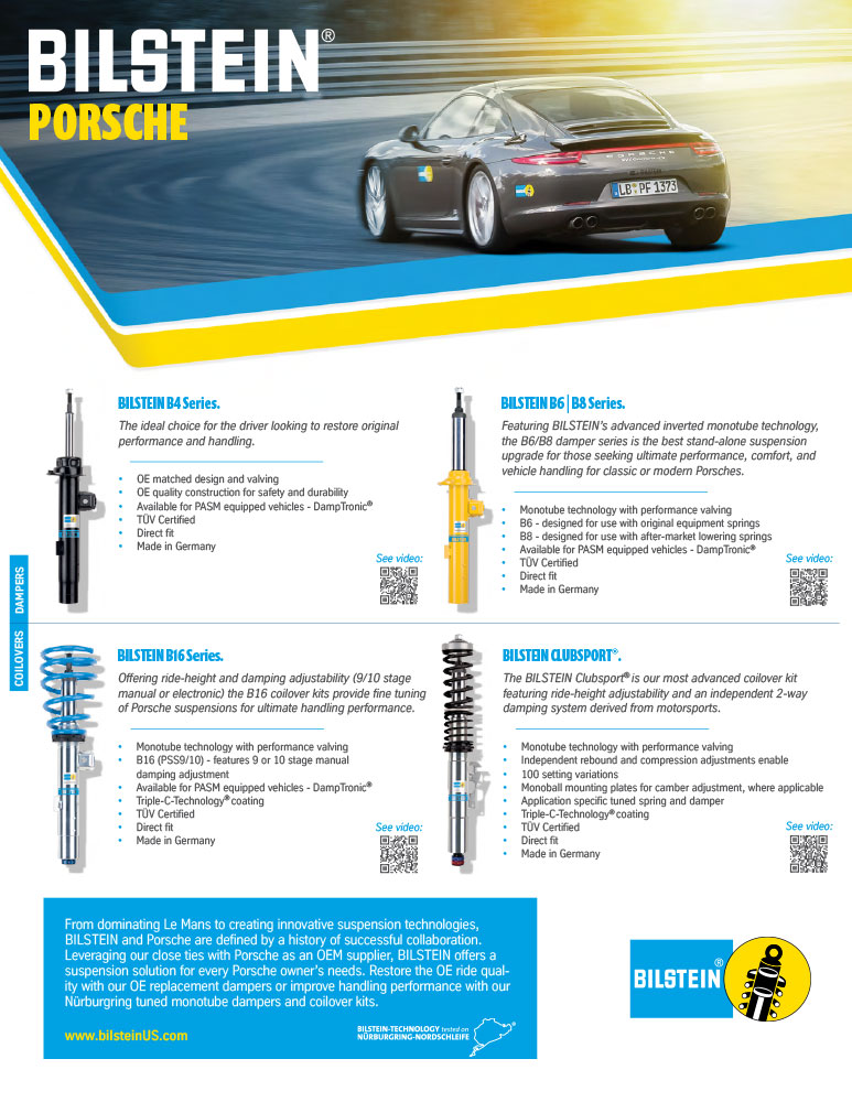 Set of Genuine OEM Bilstein B6 Rear Shocks Struts for Porsche 911 