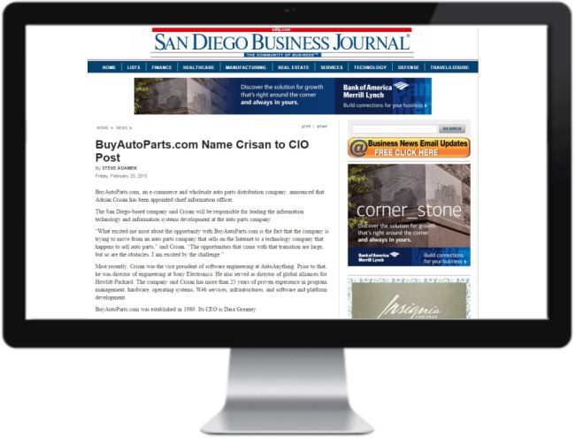 SDBJ: BuyAutoParts.com Name Crisan to CIO Post