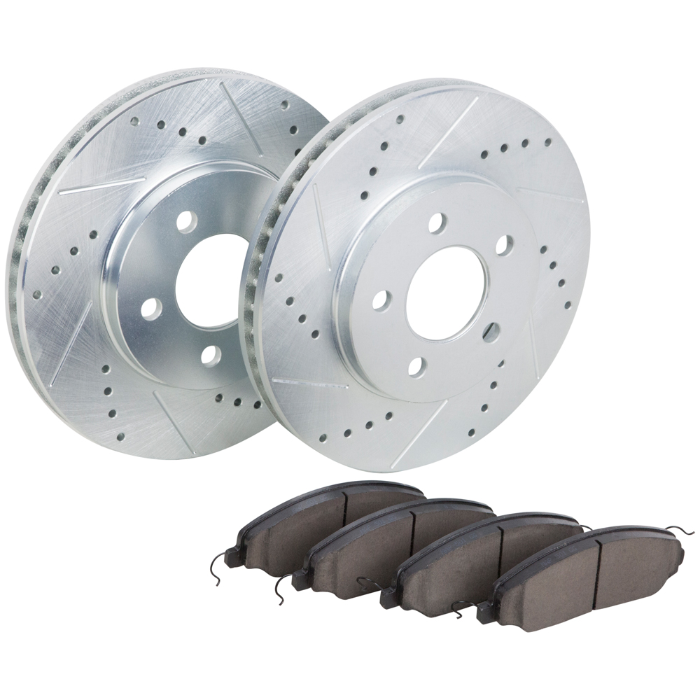 2005 Ford Mustang Premium Duralo Drilled and Slotted Rotors and Ceramic Pads - Front