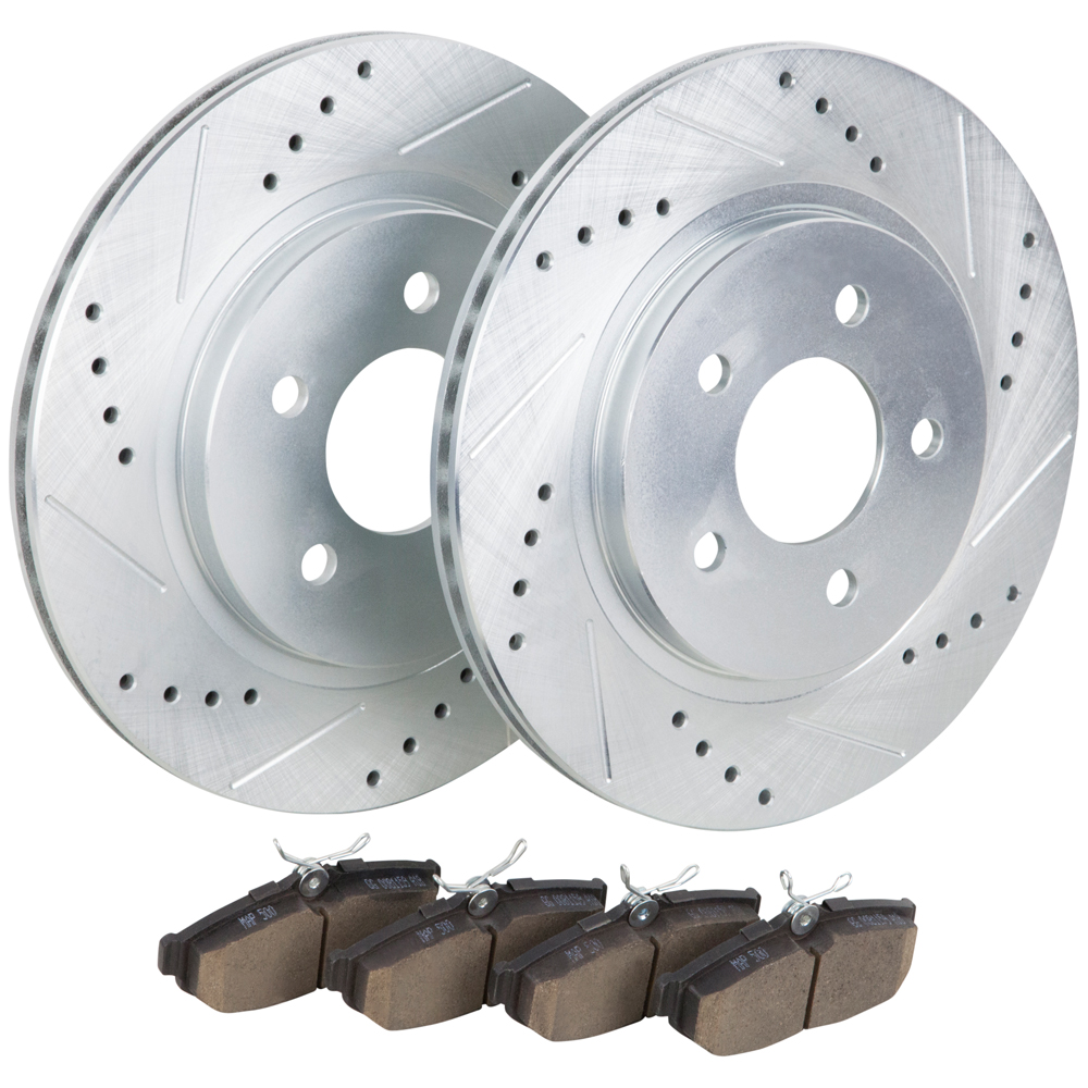 2009 Ford Mustang Premium Duralo Drilled and Slotted Rotors and Ceramic Pads - Rear