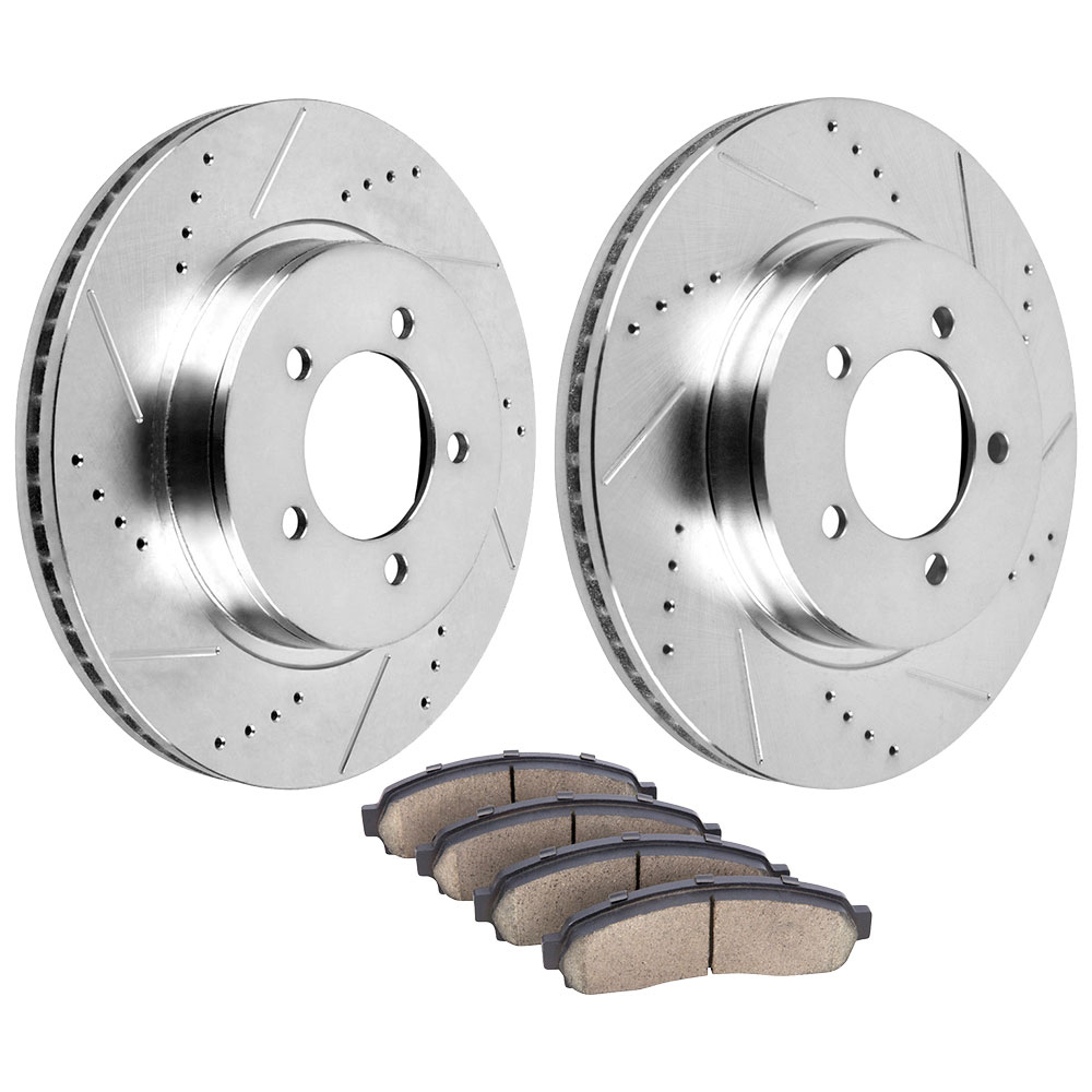 2004 Mercury Mountaineer Premium Duralo Drilled and Slotted Rotors and Ceramic Pads - Front