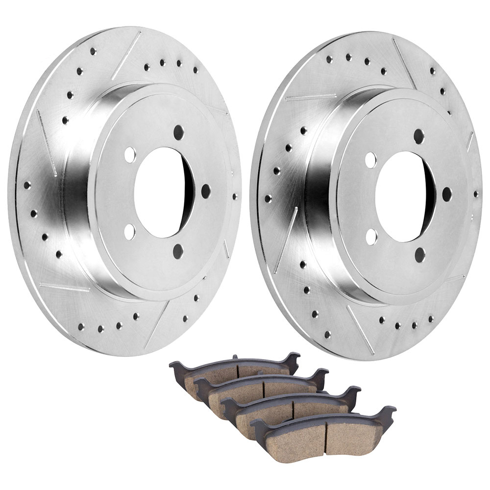 2003 Mercury Mountaineer Premium Duralo Drilled and Slotted Rotors and Ceramic Pads - Rear