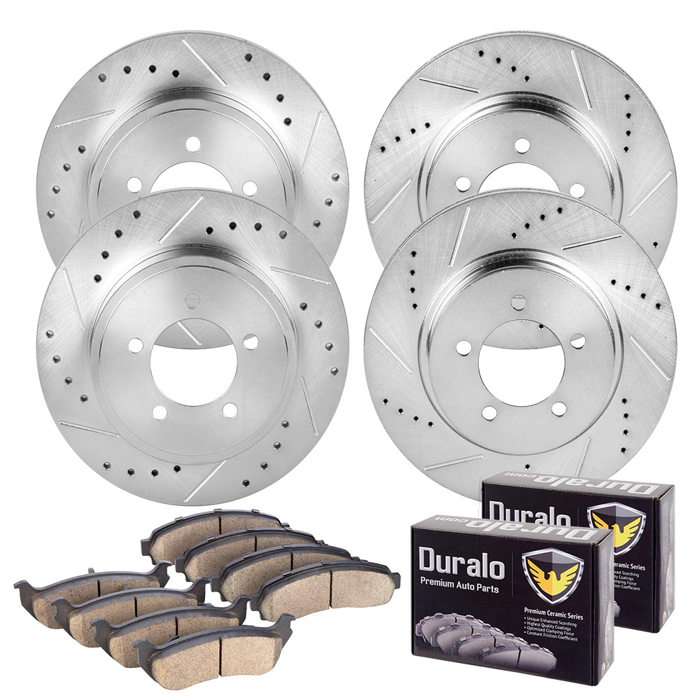 2005 Mercury Mountaineer Premium Duralo Drilled and Slotted Rotors and Ceramic Pads