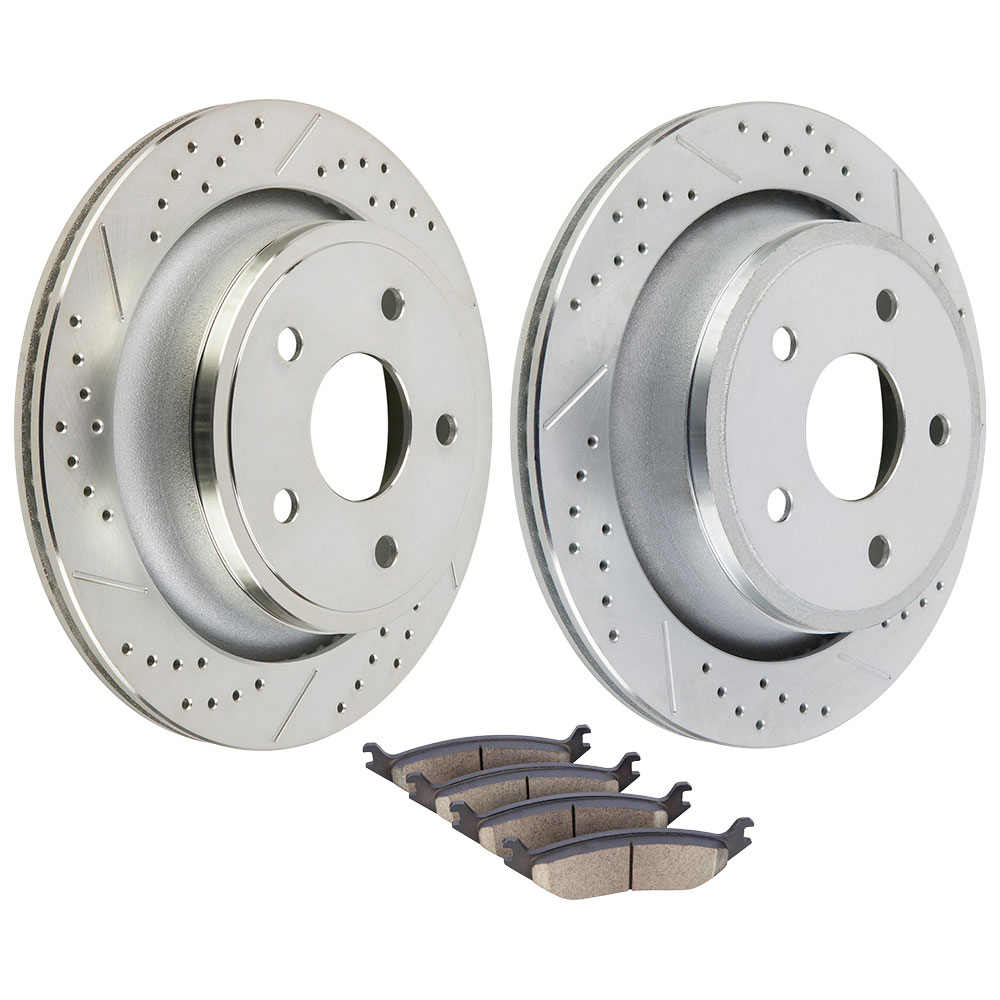 2008 Dodge Ram Trucks Premium Duralo Drilled and Slotted Rotors and Ceramic Pads - Rear