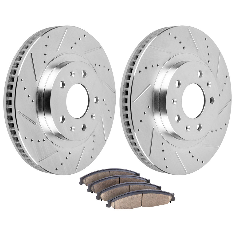 2004 Cadillac CTS Premium Duralo Drilled and Slotted Rotors and Ceramic Pads - Front