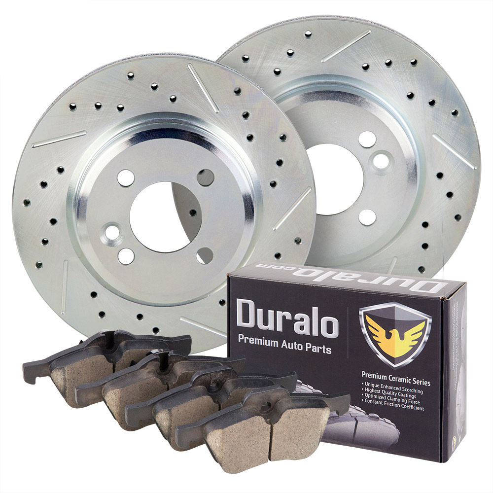 2004 Mini Cooper Premium Duralo Drilled and Slotted Rotors and Ceramic Pads - Front