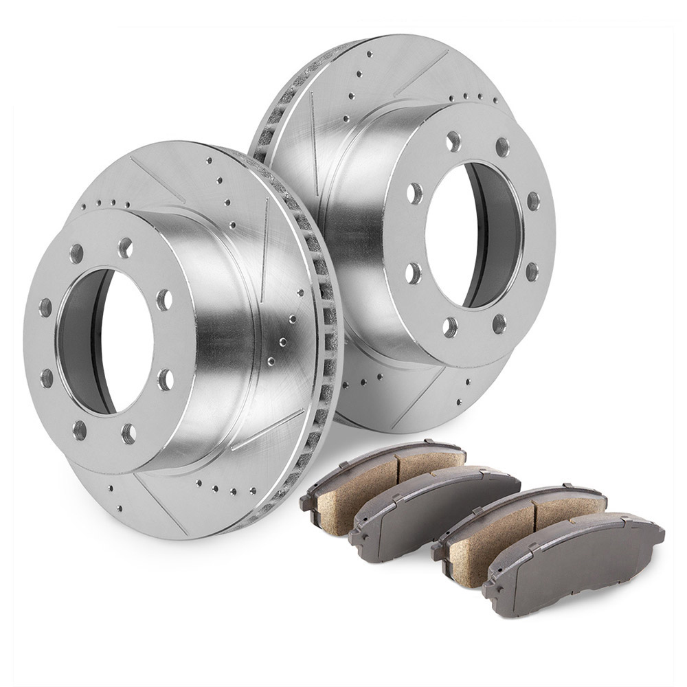 2000 Ford F Series Trucks Premium Duralo Drilled and Slotted Rotors and Ceramic Pads - Rear