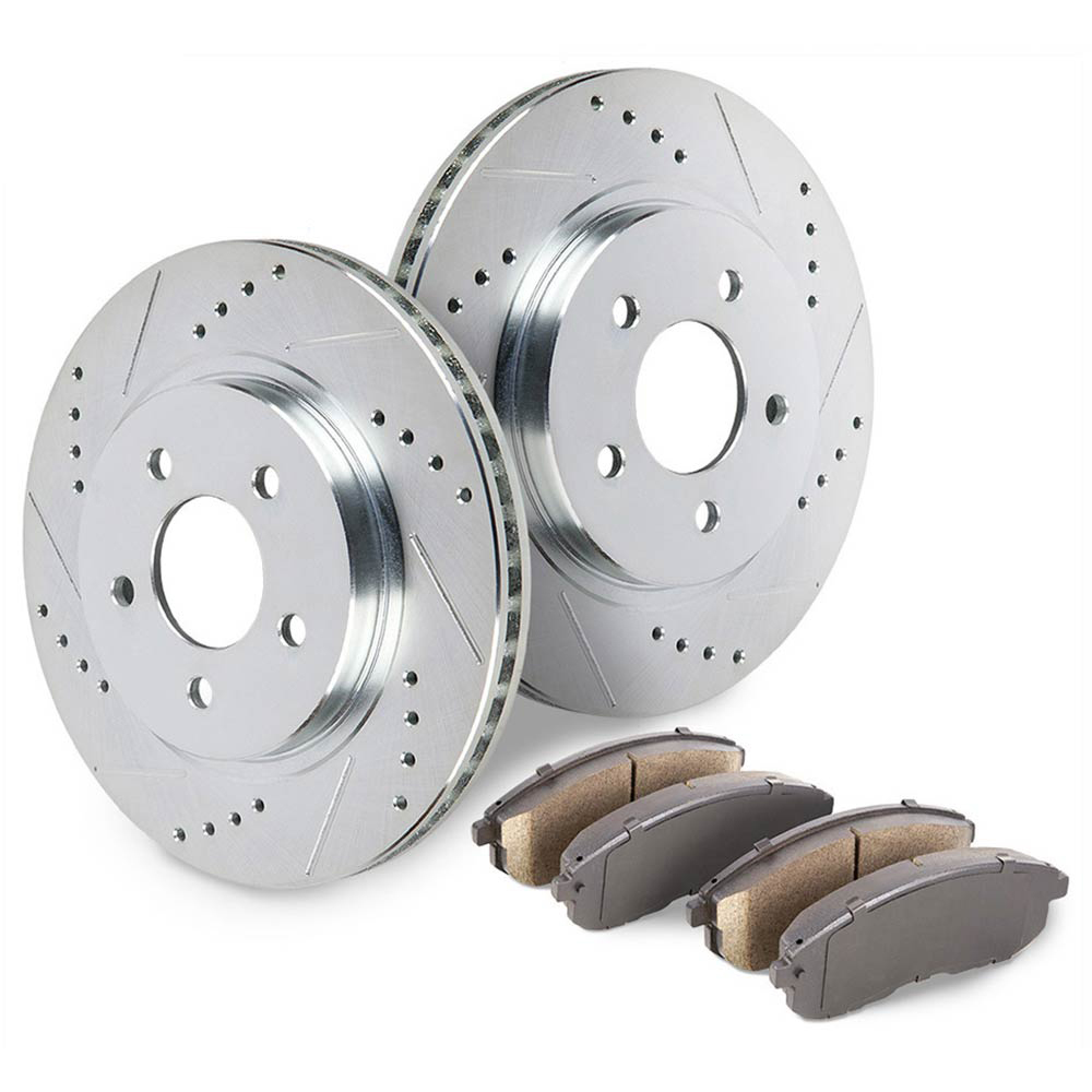 2011 Mitsubishi Lancer Premium Duralo Drilled and Slotted Rotors and Ceramic Pads - Front