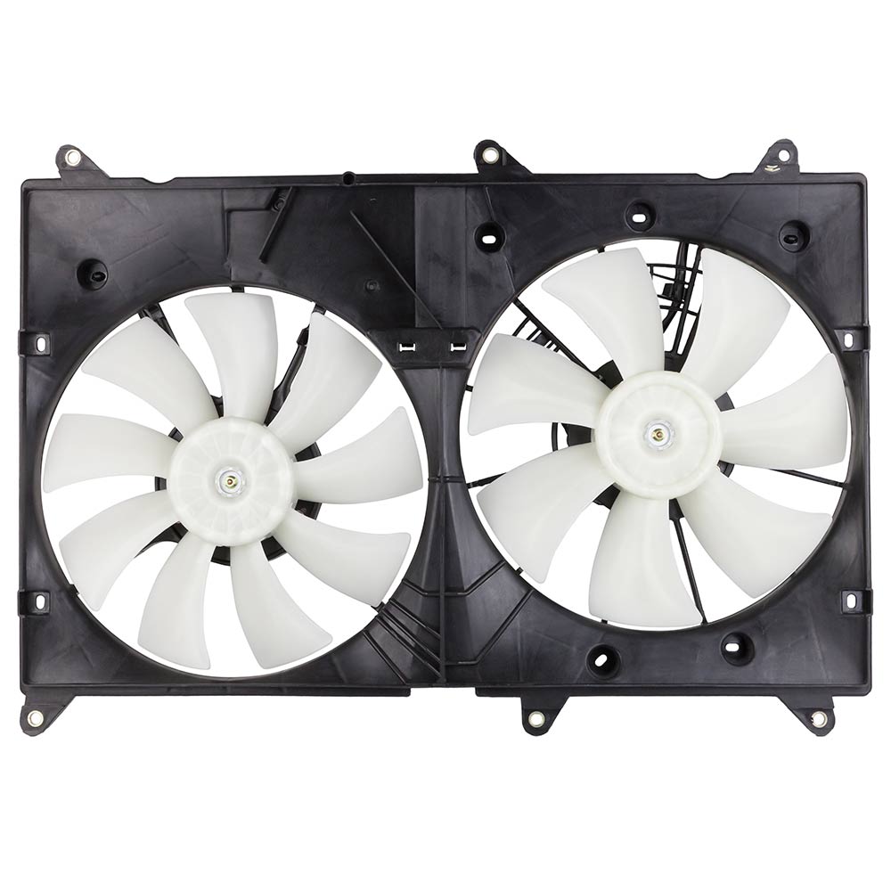 New 2005 Toyota Highlander Car Radiator Fan - Left Dual Fan Assembly - 2.4L Models with 5 Left Fan Blades and 7 Right Fan Blades